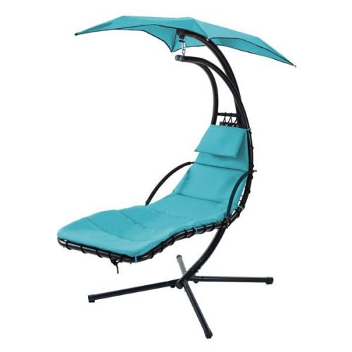 53.15 in. Outdoor Teal Hanging Curved Lounge Chair Steel Hammocks Chaise Swing with Built-In Pillow and Removable Canopy 53.15 in. Outdoor Teal Hanging Curved Lounge Chair Steel Hammocks Chaise Swing with Built-In Pillow and Removable Canopy