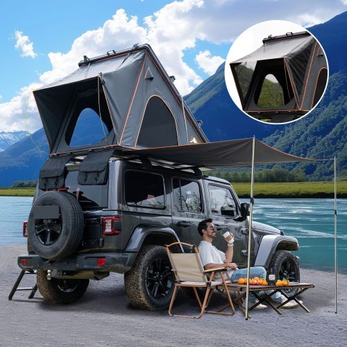 Explorer Plus Rooftop Tent Hardshell with Side Awning, Air Conditioner Outlet with Bracket, Luggage Racks&Replaceable Netting Rain Curtain Explorer Plus Rooftop Tent Hardshell with Side Awning, Air Conditioner Outlet with Bracket, Luggage Racks&Replaceable Netting Rain Curtain